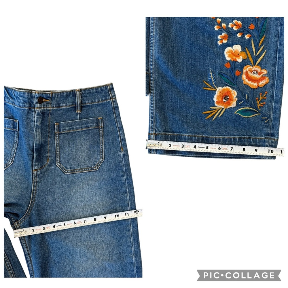Johnny Was Shuri Cropped Wide Leg Jeans Floral Embroidered Patch Pocket Size 29 - Picture 11 of 16